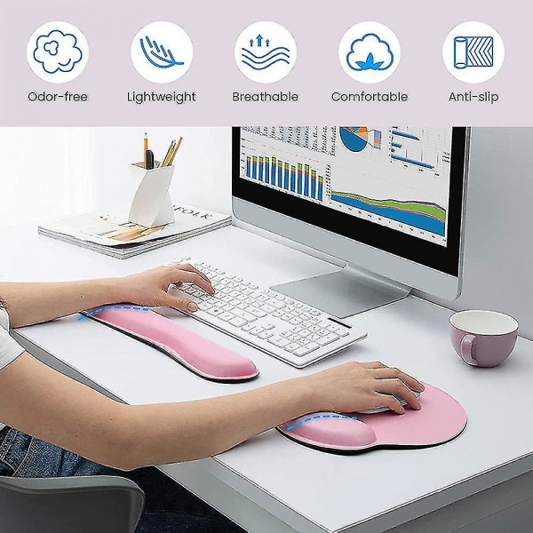 Tangentbords handledsstöd i memory foam med musmatta och handledsstöd för mus White
