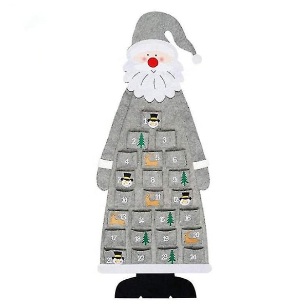 Juladventskalender 3d jultomtefilt adventskalender med 24 dagars fickor Xmas Countdown gray