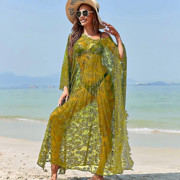 [LCS] Strandovertrekk Boho blondekimono Plus Size Bikini Robe Badedrakt for kvinner Solid-MXBC Army Green