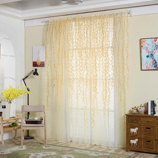 Blomstrete gardiner persienner slør romgardin tynt panel sjal gul Gul 100X200cm Yellow