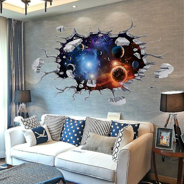 Självlysande 3D Rymdplaneter Väggdekor För Barnrum Mural Hem