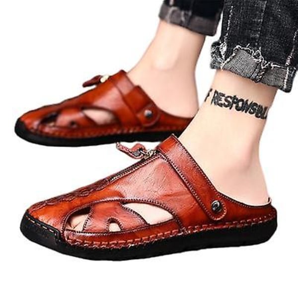 Sandaler och tofflor för män Lädertofflor Baotou brown 44
