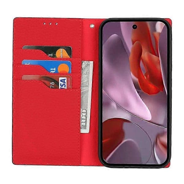 För Google Pixel 9a Plånboksfodral Äkta Kohud Telefonfodral Litchi Textur Black
