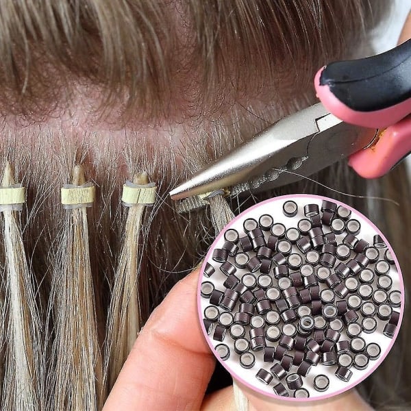 [LCS]TG 4-i-1 Salon 500 stk. Micro Ring Kit Micro Rings, Loop Needle Micro Ring Needle Zonge Tool Kit til hårforlænger tilbehør