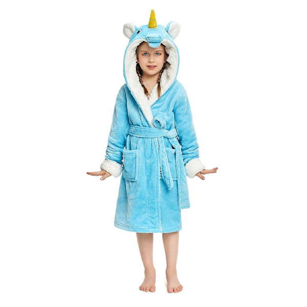 Reedca Piger Enhjørning Morgenkåbe Blød Hætte Badekåbe Nattøj Loungewear Gaver Til Piger Småbørn Børn Sherpa Blå Enhjørning 3-4 Years