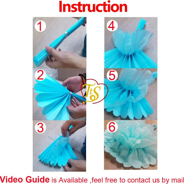 16 st blandade silkespapperspompoms, pom pom blommor handgjorda bröllopsfest dekorationer bollar, babyblå nyans Baby Blue Shade
