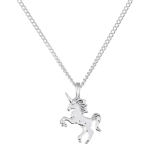 Sött Litet Enhörningshalsband Förgyllt Silver Tecknad Häst Halsband Kvinnlig Nyckelben Silver