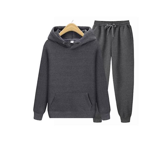 Herr Dam Casual Kläder Kostym Sportkläder Kostym Enfärgad Pullover + Byxor Kostym Julklapp dark gray S