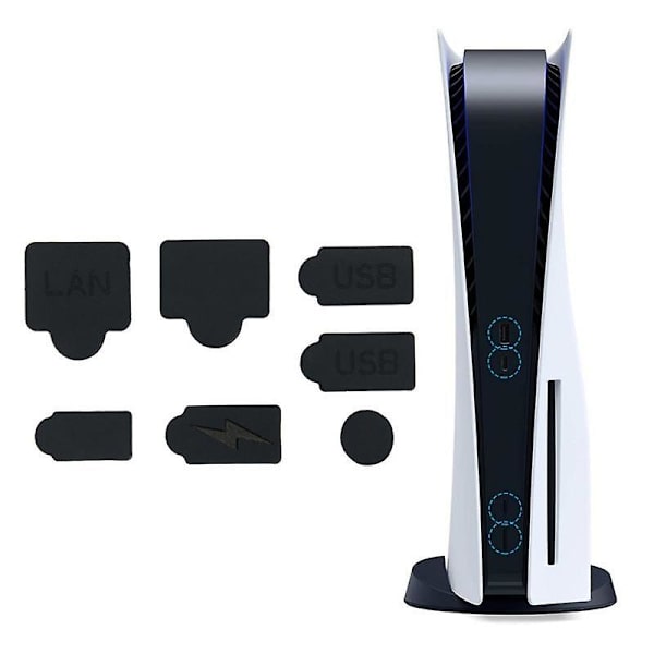 7 stk. silikon støvplugger sett, anti-støv deksel, støvtett plugg for PS5 tilbehør Black set