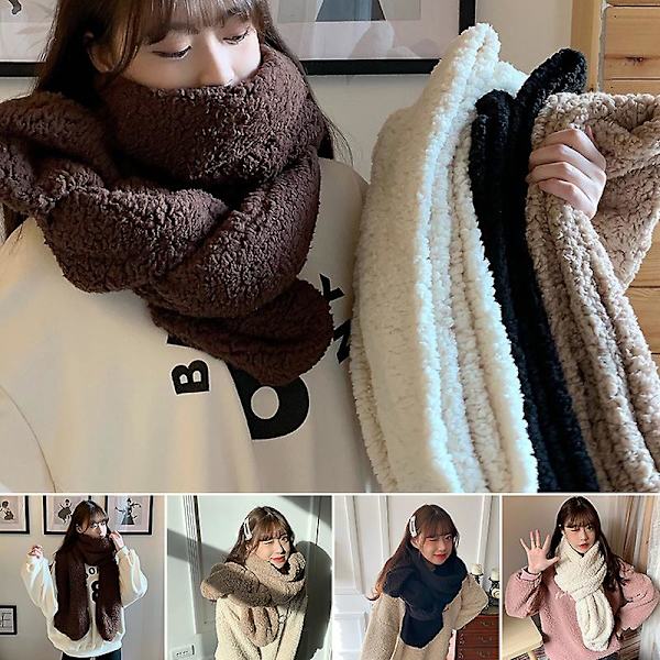 Damscarf Dubbelsidig Enfärgad Mjuk Fleece Sjal Mode Värmande Halsduk För Höst Vinter Ny Beige
