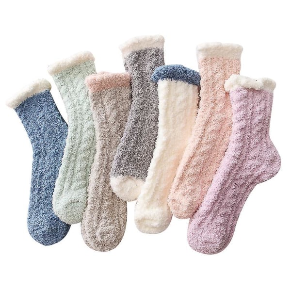 7-pack Fuzzy Plush Sockor för Kvinnor och Flickor - Vinter, Fluffiga, Casual