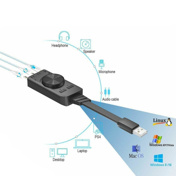 För headset Mic PS4 Bärbar dator Extern USB ljudkort Ljudadapter 3,5 mm Stereo