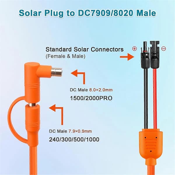 [LCS] Solcellepanel til DC 8mm adapterkabel 2m, solcellekontakt til DC7909/8020 hannplugg forlengelseskabel, fortinnet kobbertråd Orange