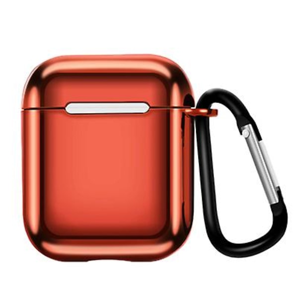 Lämplig Kompatibel med Airpods 1/2 generation elektropläterad TPU skyddshylsa Apple Bluetooth trådlöst headsetfodral med karbinhake red