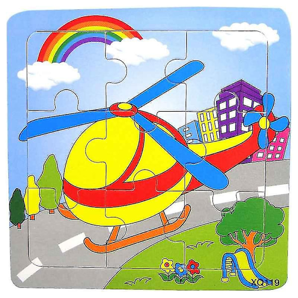Træpuslespil med dyr til 3D mosaik, lærerigt for børn, til babys fødselsdag Helicopter