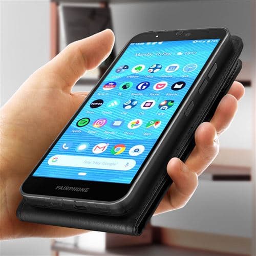[LCS] Etui til Fairphone 3/3 Plus Lodret Klap Selvklæbende fastgørelse Sort