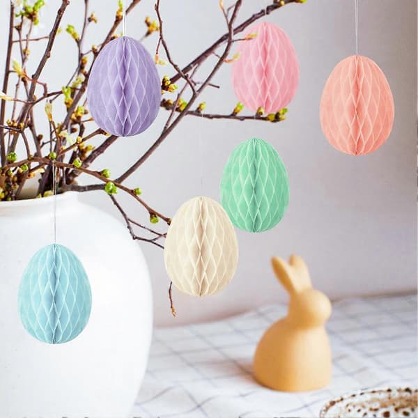 Påskeeggpynt i bikubedesign – 6 stk. fargerik papirdekor 6pcs