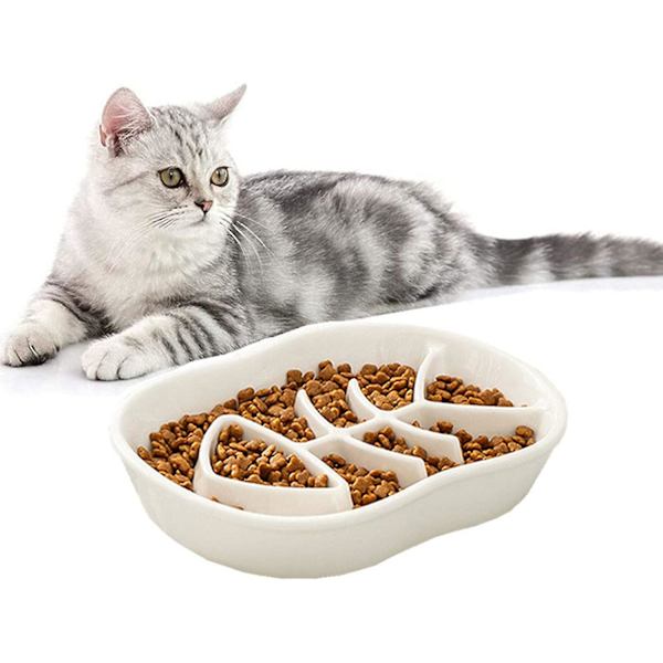 Vita Keramiska Långsam Ätare Katt Hundskålar - Unik Fiskbensdesign