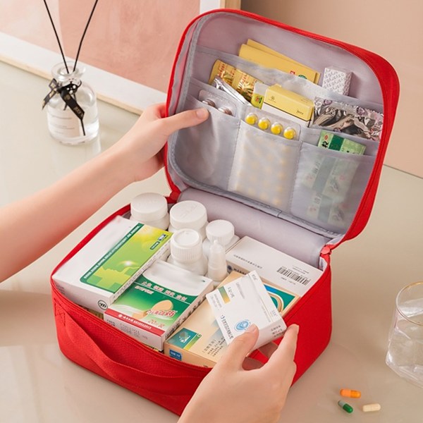 Mini Portabel Medicinväska Mini Tom Medicinväska Multifunktionell Utomhusväska Röd Large Red