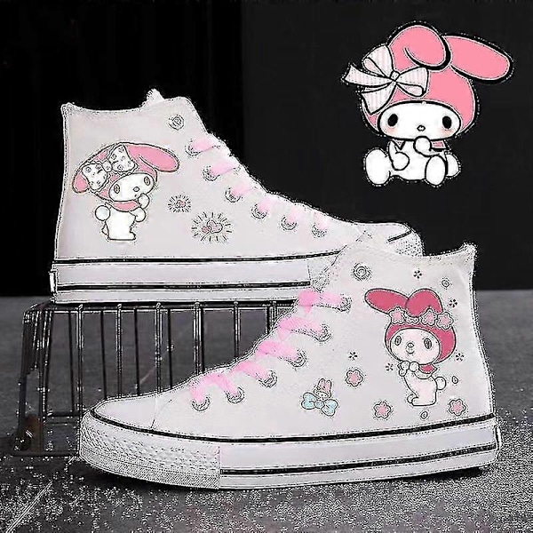 Sanrio Kuromi Canvas Sneakers Höga Vardagliga Sportskor Campus Present Pojkar Flickor Studenter Nya Tjocka Sula Zapatos De Mujer 2-WELLNGS 37