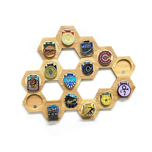1 st Medaljhållare Display Honeycomb Kombination Hexagonal Trämedaljställ Fri Punch