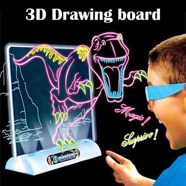 Magic 3d-ritbräda med penna Skissblock Tablett Ljuseffekter Pusselbräda Barngåvor Led-lampor Dinosaur Version
