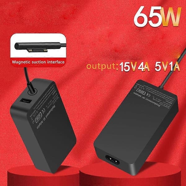 65W 15V/4a strømadapter magnetisk 2. bærbar oplader til Surface BOOK 2/3, Surface Laptop 3, Surface P Black