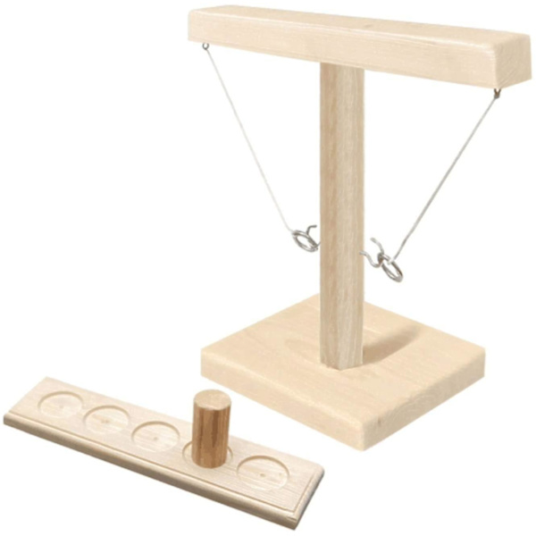 Håndlavet Træ Ring Toss Kroge Hurtigt Interaktivt Spil Hvid Firkantet Base - 5 Huller (Hvid Firkant)