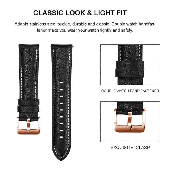 [LCS]Klokkerem til Garmin Venu/Sq/Sq 2/2 Plus, 20 mm ekte kuskinnrem med rosegullspenne Multicolor Black