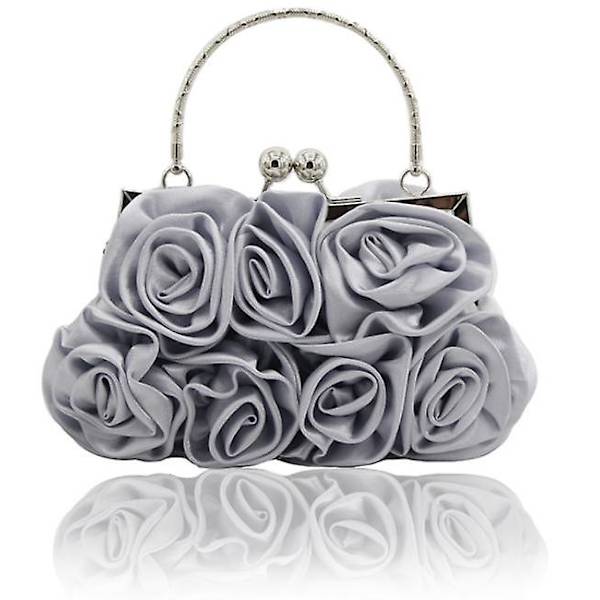 Utsökt Dam Söt Hand-i-hand Rosväska Festväska Clutch Väska Diagonal Väska silver
