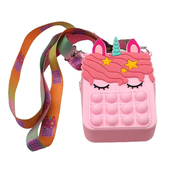 Popet Bubble Mini Messenger Väska Dragkedja Fidget Sensorisk Leksak Dekompression Pink