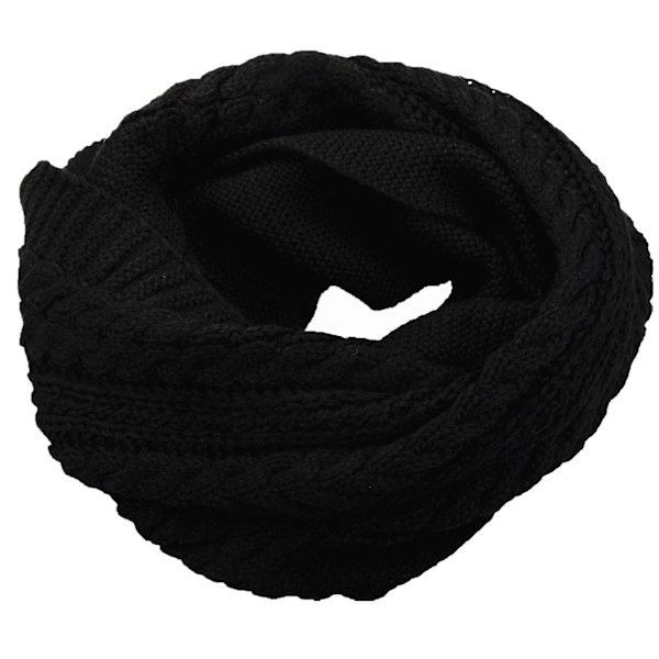 Dam Tjock Ribbstickad Vinter Infinity Cirkel Loop Halsduk Black