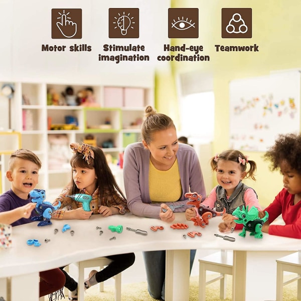 Ta isär Dinosaurieleksaker för barn 3-5 5-7 stamkonstruktion Byggnad Barnleksaker med elektrisk borr Julklapp
