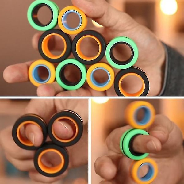 3 kpl Magneettiset sormirenkaat Fidget-lelut, stressiä ja ahdistusta lievittävä taikarengas (keltainen)
