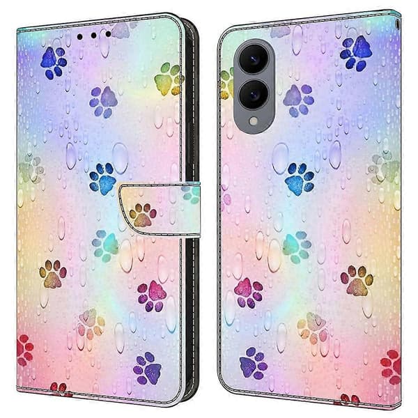 [LCS]För Samsung Galaxy S25 Edge Läderfodral Mönstertryck Plånboksställ Flip Telefonfodral Multicolor Cat Footprints