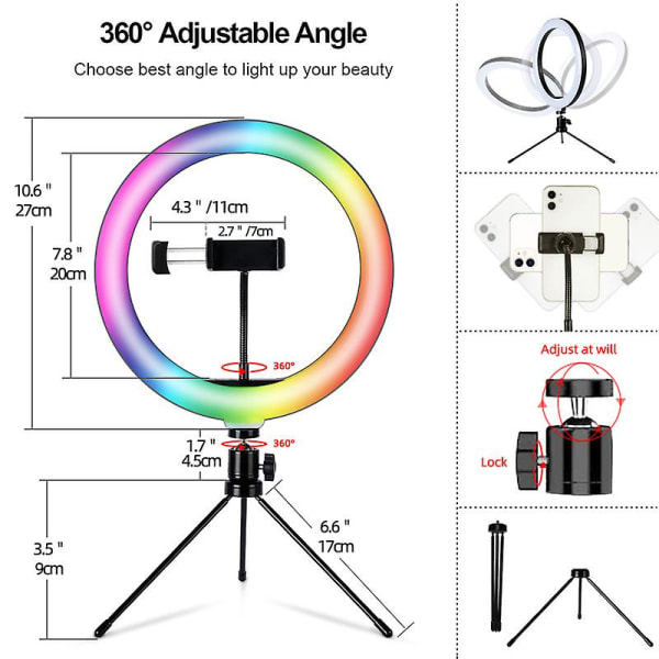 10 tums Fill Light Set Rgb Live Light Desktop Stand Selfie Ring Light Led Sju Color Beauty Fill Light 1pcs