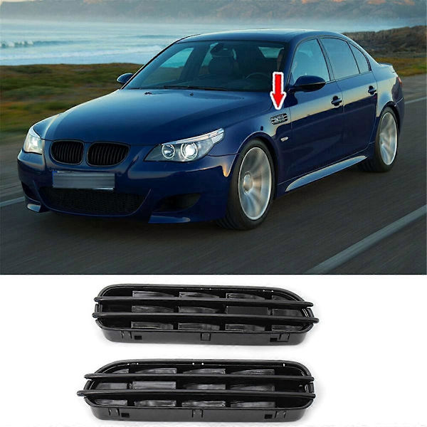 [LCS]1 par bil sidovinge luftflödesventiler grill kompatibel med E60/E61 E39 M5 Glossy Black