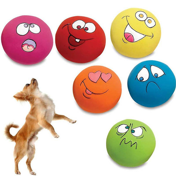 6 st/set Husdjur Katt Hund Leksaker Tänder Pipboll Valp Pipig Ljud Ansikte Hämta Leksak