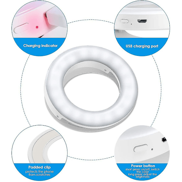 Selfie Lys, Selfie Lys Ring, 40 Led Lys Ring Med, Mobiltelefon Lys Ring Med USB Genopladelig (2 stk)