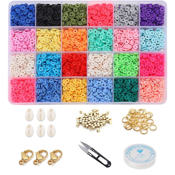 Lera Pärlor Platt Runda Polymerlera Distanspärlor För Armband DIY Smyckestillverkning 24 Grids with Accessory