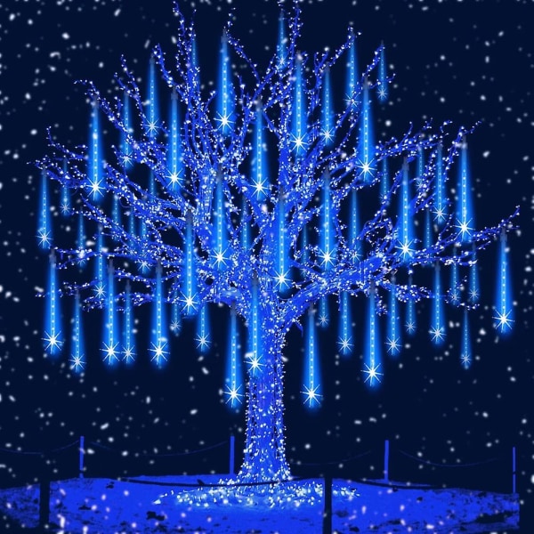 Regndroppsljus för juldekoration, julbelysning utomhus 12 tums 8 rör blue