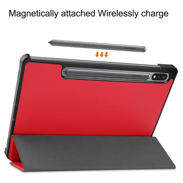Til Samsung Galaxy Tab S10 FE S9 Tri-Fold Stand Folio Etui PU Læder Auto Vågn Op Dvale Tablet C Red Red
