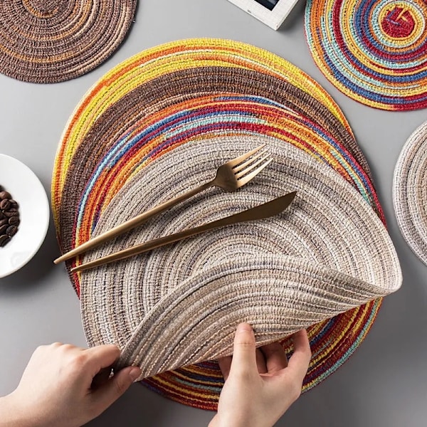 1 kpl pellava-puuvillapöytäliina ruokapöydälle, liukumaton teeastiasto kukka pyöreä folio Sekoitettu khaki Round -11cm Mixed khaki