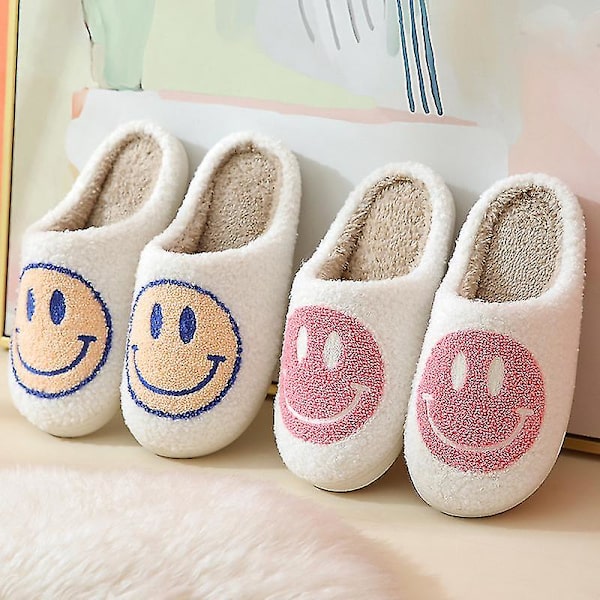 Hymyilevät kasvot pehmoiset puuvillatossut naisille, söpöt, paksupohjaiset, sarjakuvakuvioiset, liukumattomat Pink 37-38