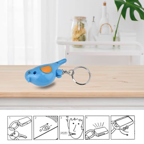 [LCS]Fugl LED Fløjte Nøglefinder Intelligent Stemmestyring Nøglering med Batteri blue
