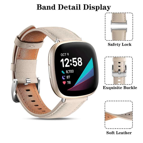 For Fitbit Versa 4/Fitbit Sense 2 Klokkerem Ekte Kuskinn Håndleddsrem Multicolor Style E