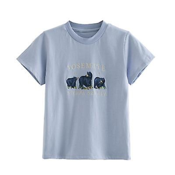 Slim-fit Kirjailtu Karhu Lyhyt Lyhythihainen Pyöreäkauluksinen T-paita Light blue M