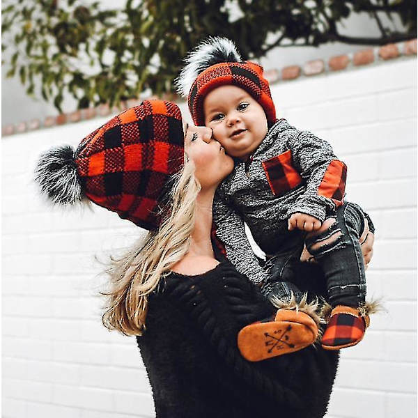 Äiti-lapsi Talvihatut Lämpimämpi Pehmeä Äiti Vauva Neulehattu Setti baby