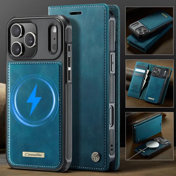 [LCS]iPhone 17 Pro Case leather case with MagSafe and RFID blocking, detachable wallet Grön