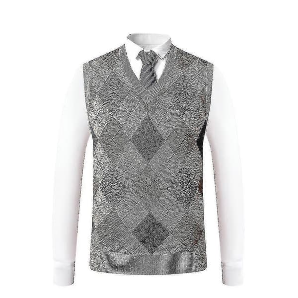 [LCS]Yynuda Herre Cashmere Pullover Uldblanding Ærmeløs Strik V-hals Sweater Khaki L